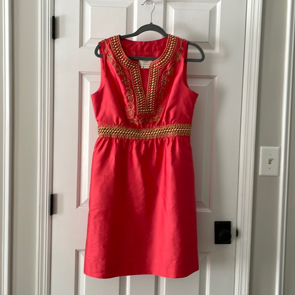 Kate Spade sz 8 Coral Dress with Gold Detail EUC